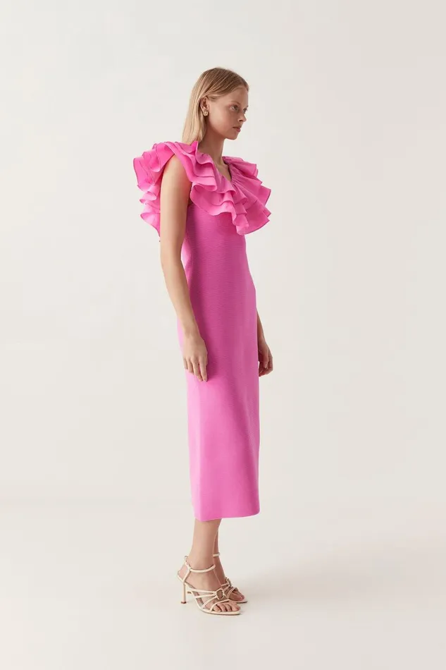 Aje Dresses Transcendent Ruffle Midi Dress Cerise Pink 8211 Women Aje Dresses Transcendent Ruffle Midi Dress Cerise Pink 8211 Women