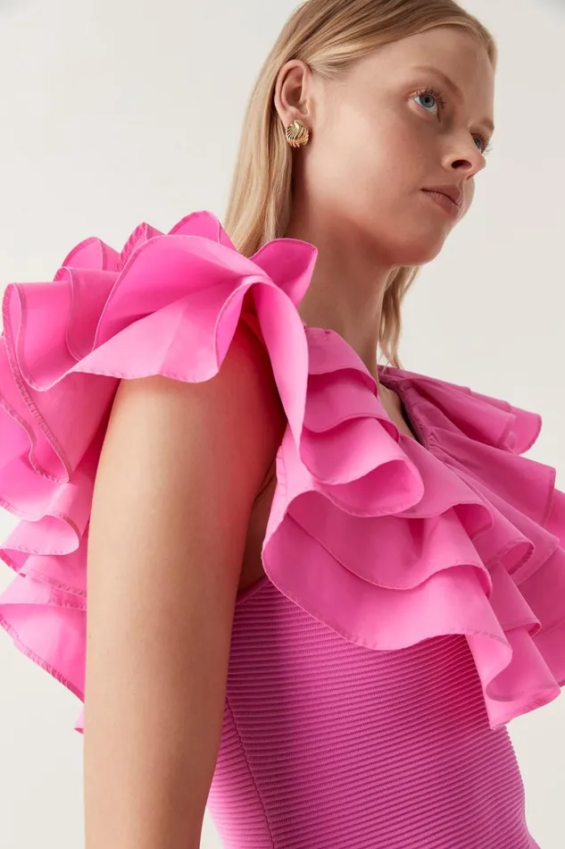 Aje Dresses Transcendent Ruffle Midi Dress Cerise Pink 8211 Women Aje Dresses Transcendent Ruffle Midi Dress Cerise Pink 8211 Women