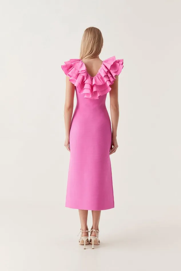 Aje Dresses Transcendent Ruffle Midi Dress Cerise Pink 8211 Women Aje Dresses Transcendent Ruffle Midi Dress Cerise Pink 8211 Women