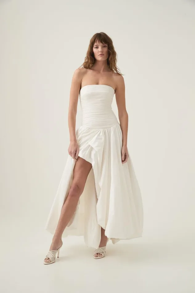Aje Dresses Violette Bubble Hem Maxi Dress Ivory 8211 Women