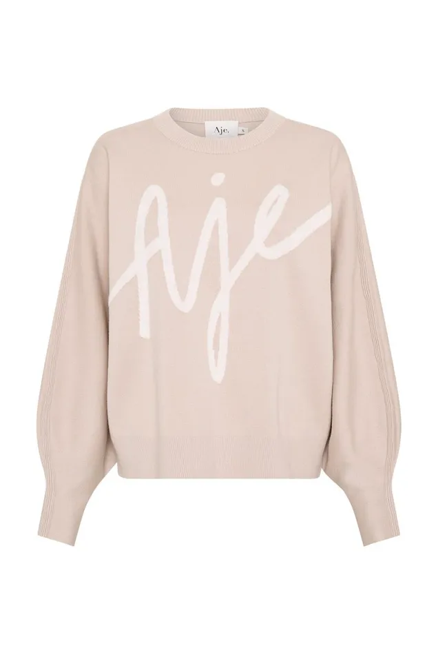 Aje Knitwear and Jumpers Equation Knit Crew Jumper Sandstone Beige Ivory 8211 Women