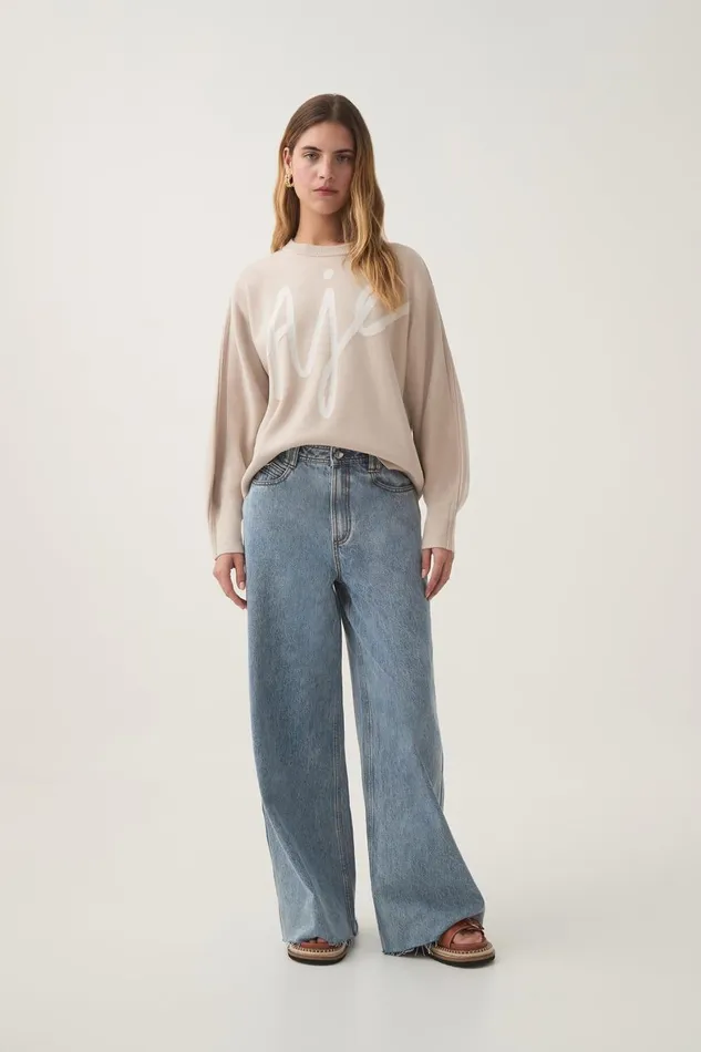 Aje Knitwear and Jumpers Equation Knit Crew Jumper Sandstone Beige Ivory 8211 Women