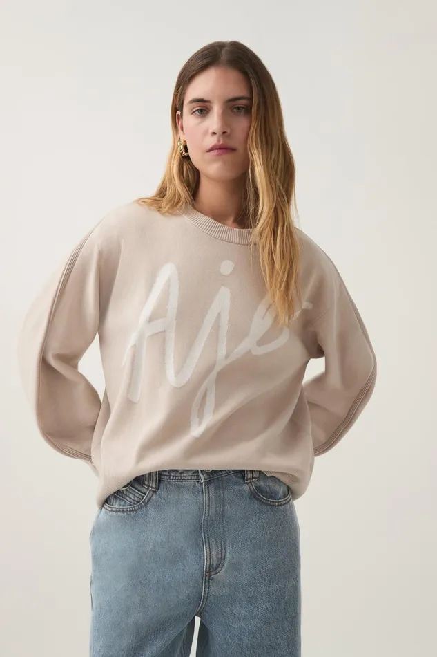 Aje Knitwear and Jumpers Equation Knit Crew Jumper Sandstone Beige Ivory 8211 Women