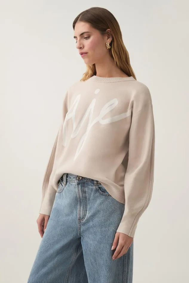 Aje Knitwear and Jumpers Equation Knit Crew Jumper Sandstone Beige Ivory 8211 Women