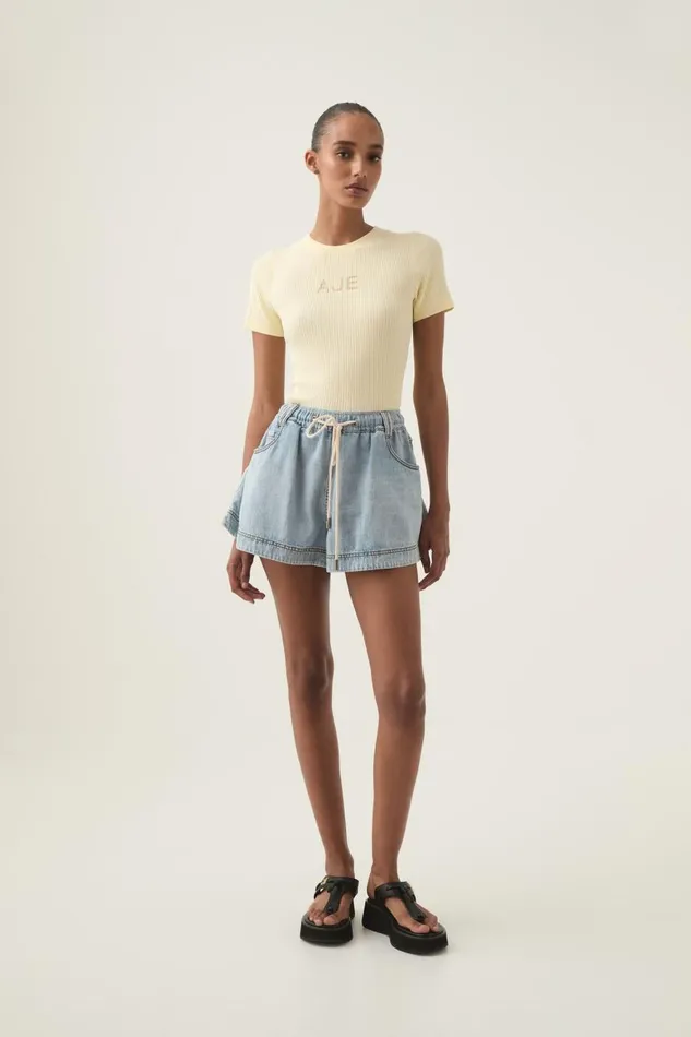 Aje Matching Sets Aura Flared Denim Short Sea Spray Wash 8211 Women