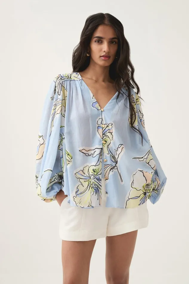 Aje Matching Sets Romantica Blouse Blue Hibiscus 8211 Women