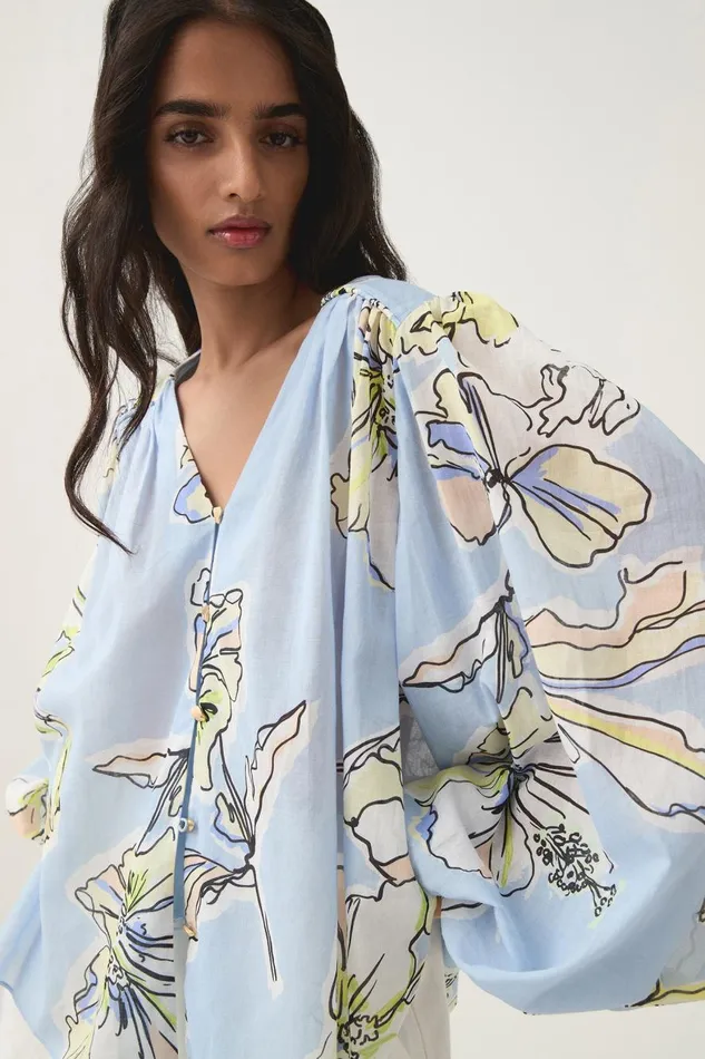 Aje Matching Sets Romantica Blouse Blue Hibiscus 8211 Women Aje Matching Sets Romantica Blouse Blue Hibiscus 8211 Women
