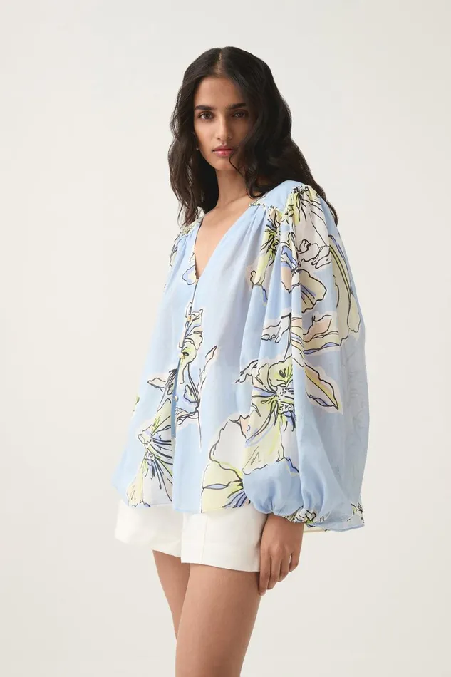 Aje Matching Sets Romantica Blouse Blue Hibiscus 8211 Women Aje Matching Sets Romantica Blouse Blue Hibiscus 8211 Women