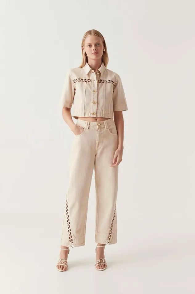 Aje Pants Effie Braided Denim Jeans Stone 8211 Women