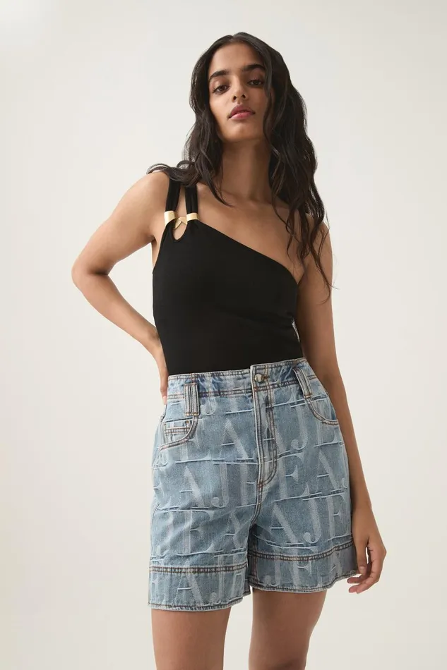 Aje Shorts Nostalgia Jacquard Denim Short Coastal Logo Wash 8211 Women
