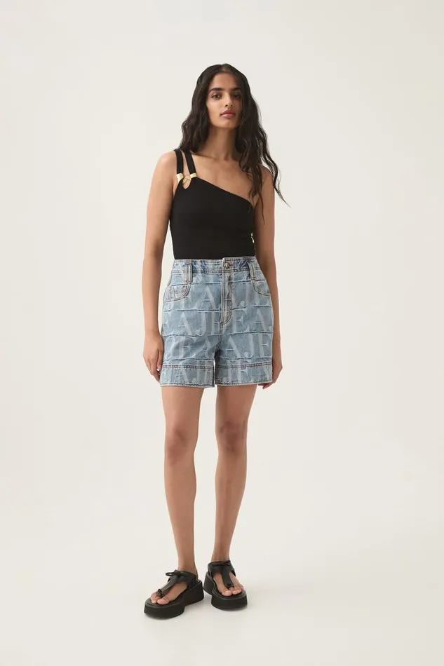 Aje Shorts Nostalgia Jacquard Denim Short Coastal Logo Wash 8211 Women