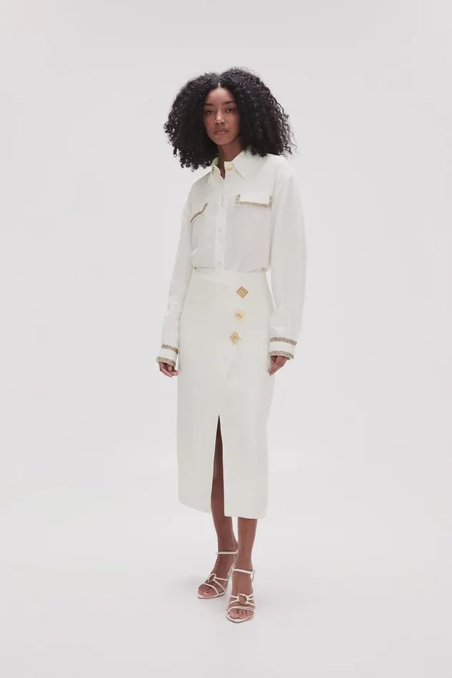 Aje Skirts Araminta Wrap Front Midi Skirt Ivory 8211 Women