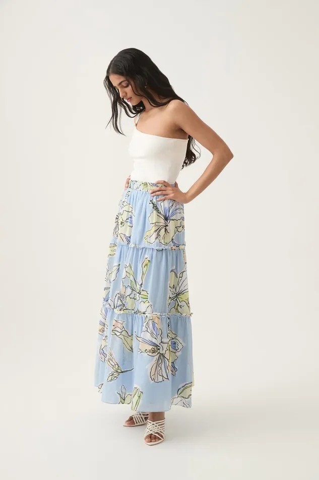 Aje Skirts Romantica Voile Midi Skirt Blue Hibiscus 8211 Women