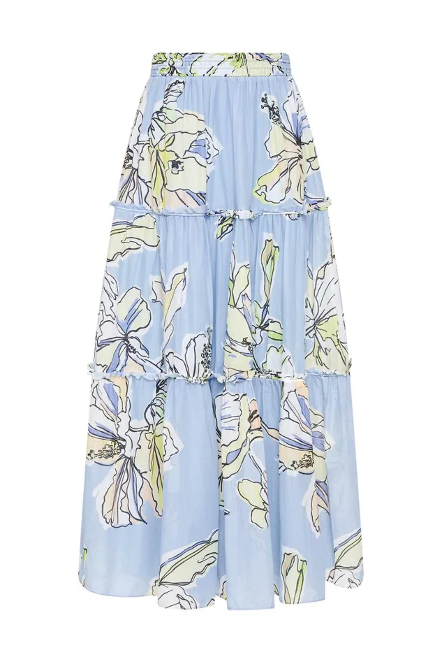 Aje Skirts Romantica Voile Midi Skirt Blue Hibiscus 8211 Women