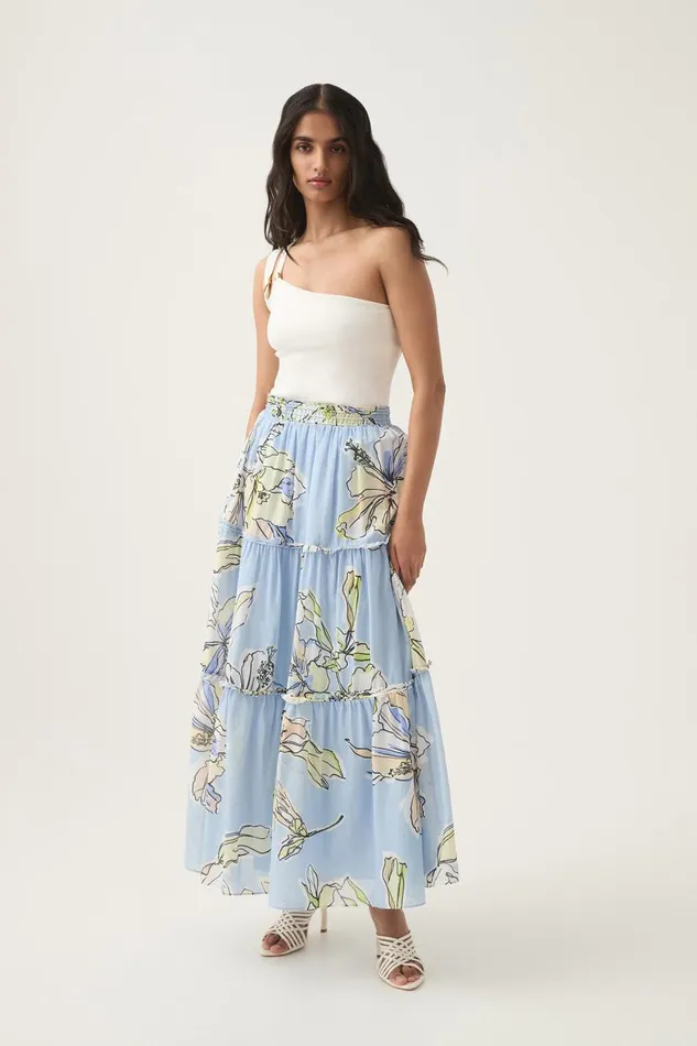 Aje Skirts Romantica Voile Midi Skirt Blue Hibiscus 8211 Women