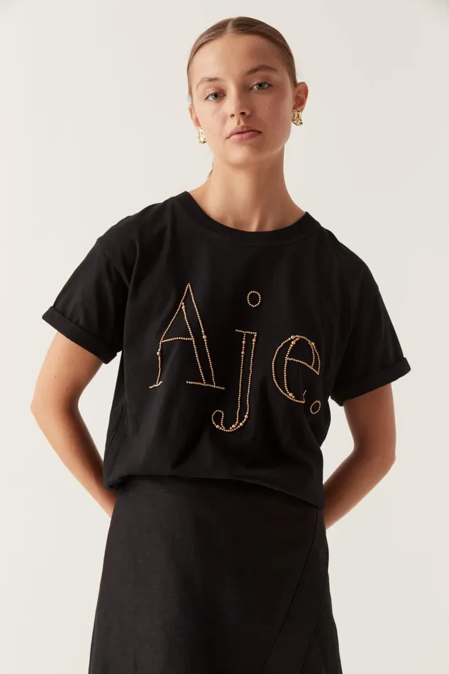 Aje Tees Amity Beaded Oversized Tee Blackgold 8211 Women