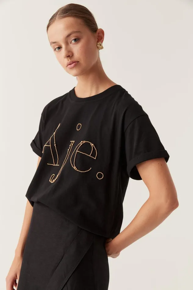Aje Tees Amity Beaded Oversized Tee Blackgold 8211 Women Aje Tees Amity Beaded Oversized Tee Blackgold 8211 Women