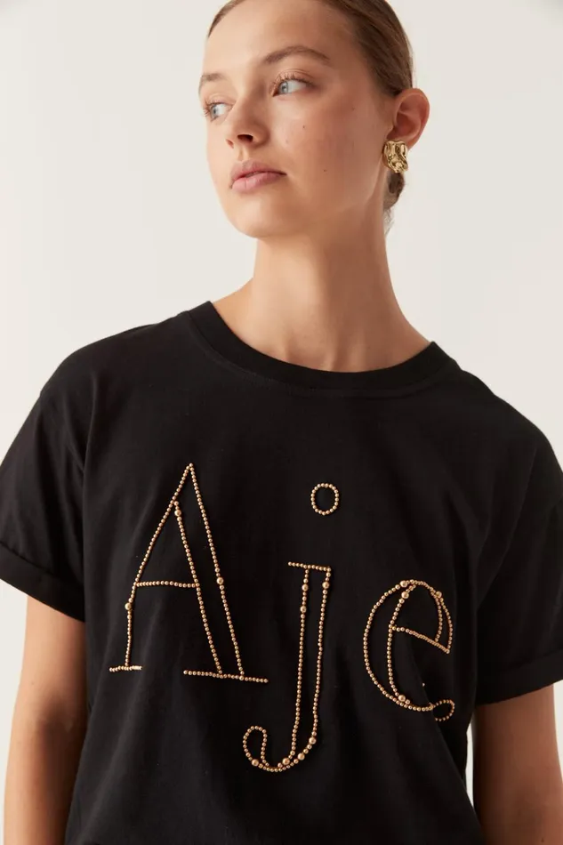 Aje Tees Amity Beaded Oversized Tee Blackgold 8211 Women Aje Tees Amity Beaded Oversized Tee Blackgold 8211 Women
