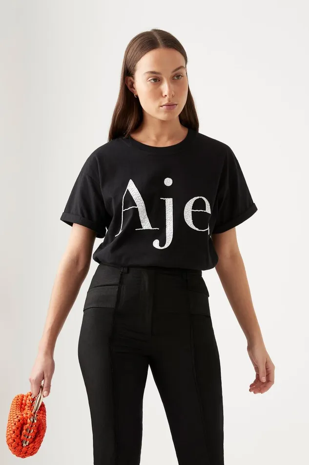 Aje Tees Classic Embellished Logo Tee Blackwhite 8211 Women