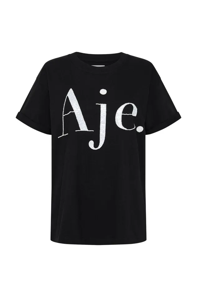 Aje Tees Classic Embellished Logo Tee Blackwhite 8211 Women