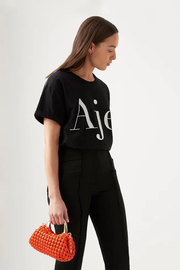 Aje Tees Classic Embellished Logo Tee Blackwhite 8211 Women