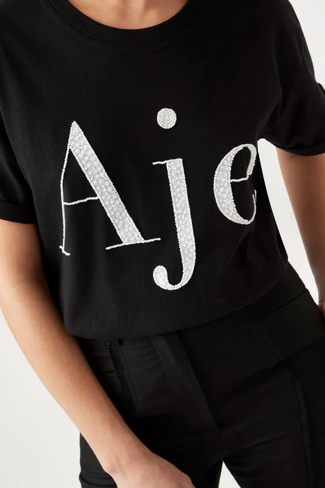 Aje Tees Classic Embellished Logo Tee Blackwhite 8211 Women