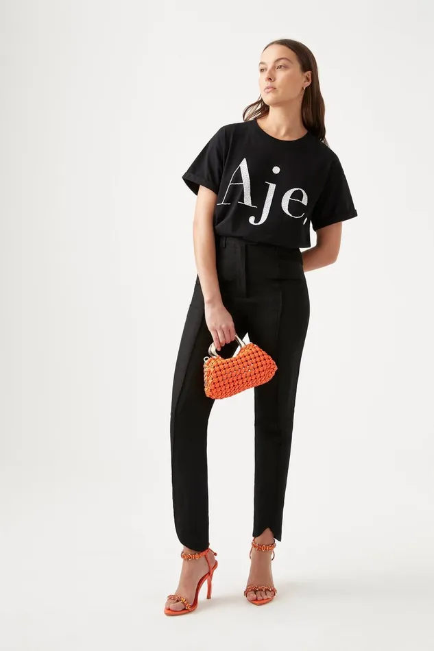 Aje Tees Classic Embellished Logo Tee Blackwhite 8211 Women