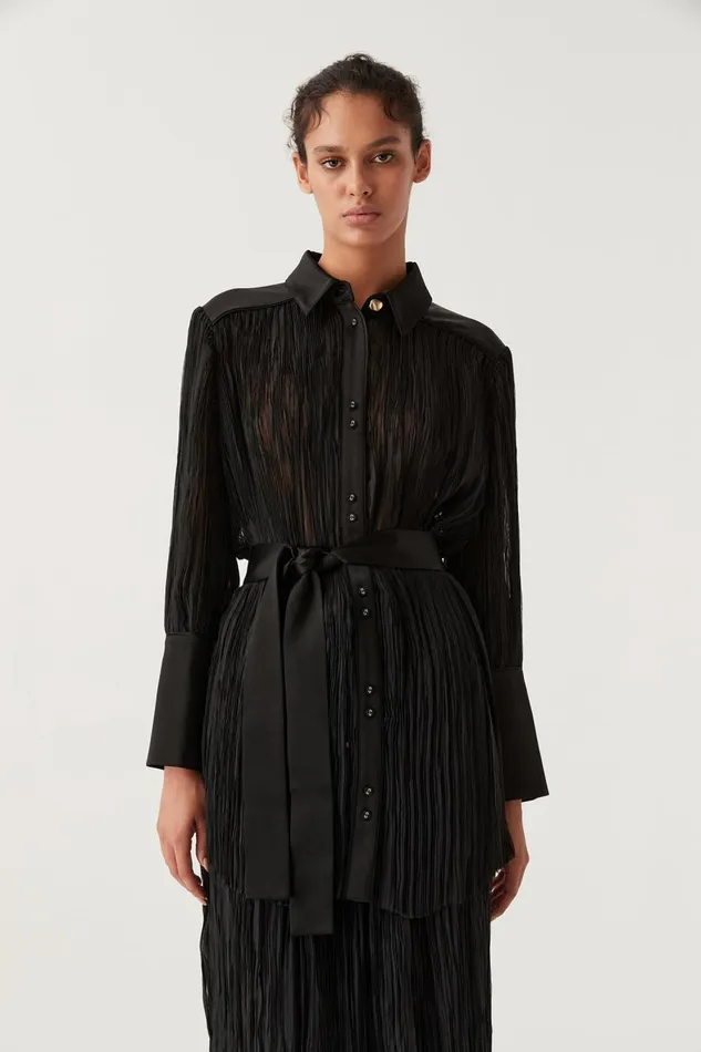 Aje Tops Aerial Oversized Pleated Shirt Black 8211 Women