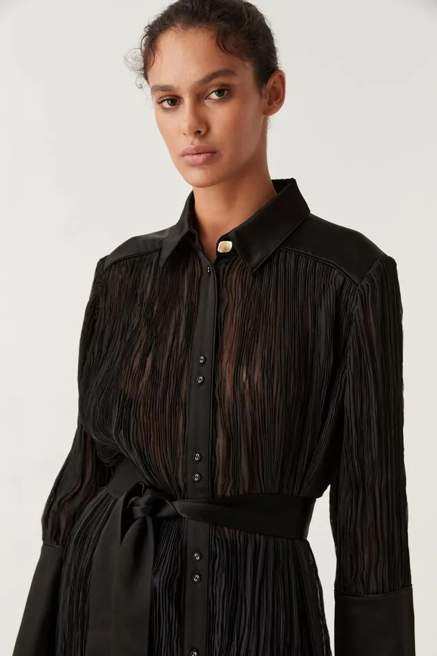 Aje Tops Aerial Oversized Pleated Shirt Black 8211 Women Aje Tops Aerial Oversized Pleated Shirt Black 8211 Women