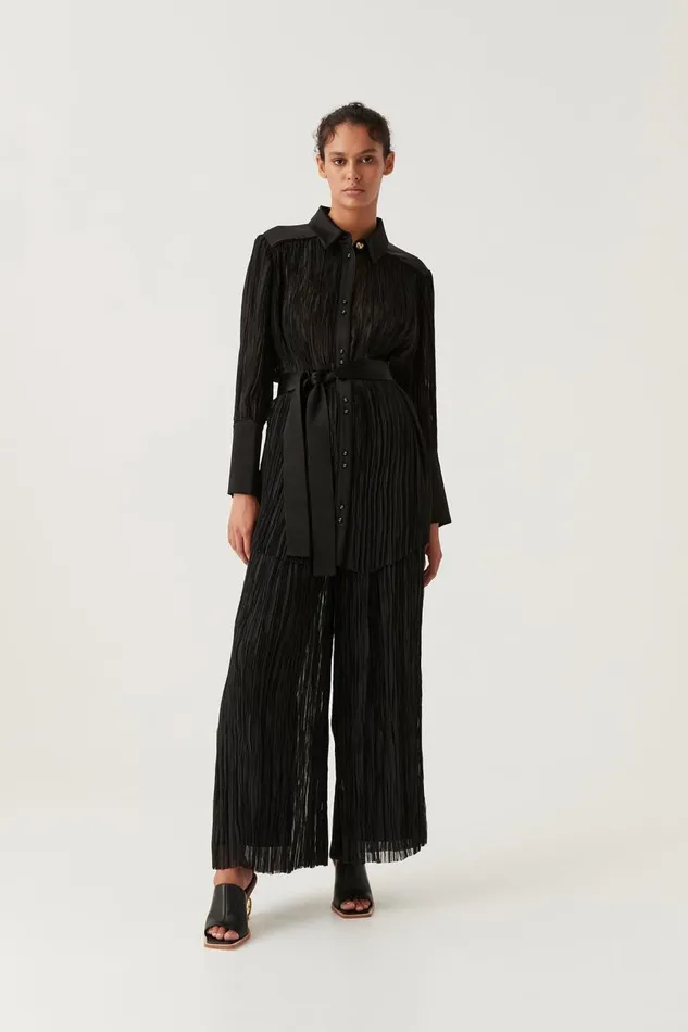 Aje Tops Aerial Oversized Pleated Shirt Black 8211 Women Aje Tops Aerial Oversized Pleated Shirt Black 8211 Women