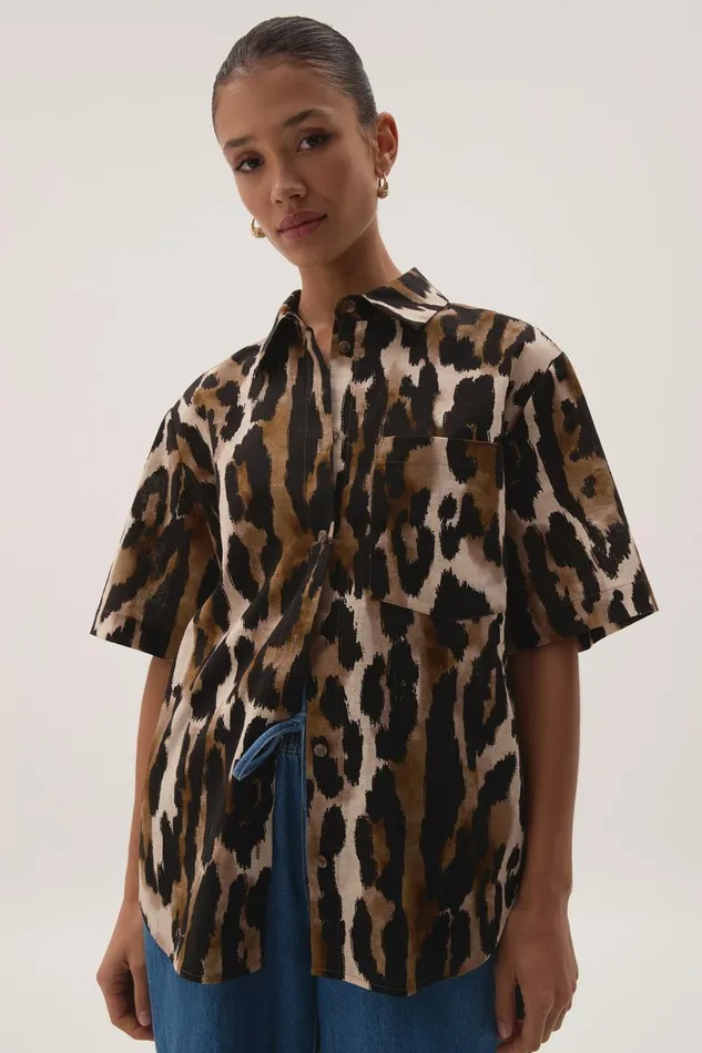 Aje Tops Airlie Short Sleeve Shirt Animal 8211 Women