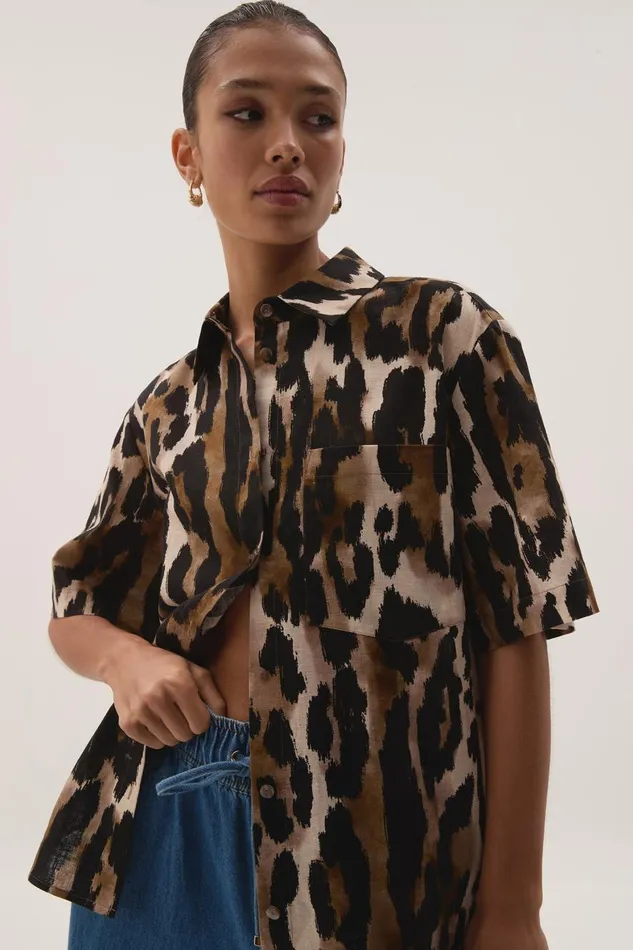 Aje Tops Airlie Short Sleeve Shirt Animal 8211 Women Aje Tops Airlie Short Sleeve Shirt Animal 8211 Women