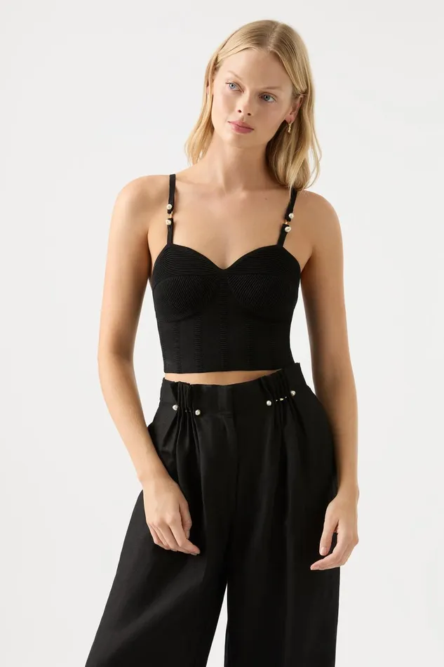 Aje Tops Phaedra Ottoman Knit Bustier Black 8211 Women