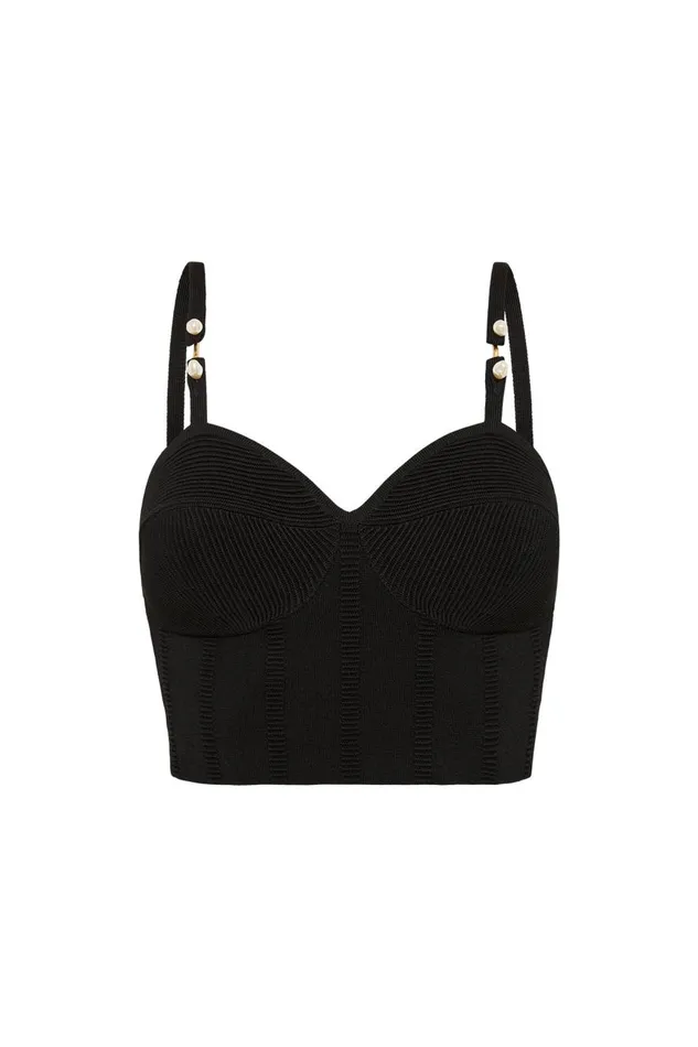 Aje Tops Phaedra Ottoman Knit Bustier Black 8211 Women Aje Tops Phaedra Ottoman Knit Bustier Black 8211 Women