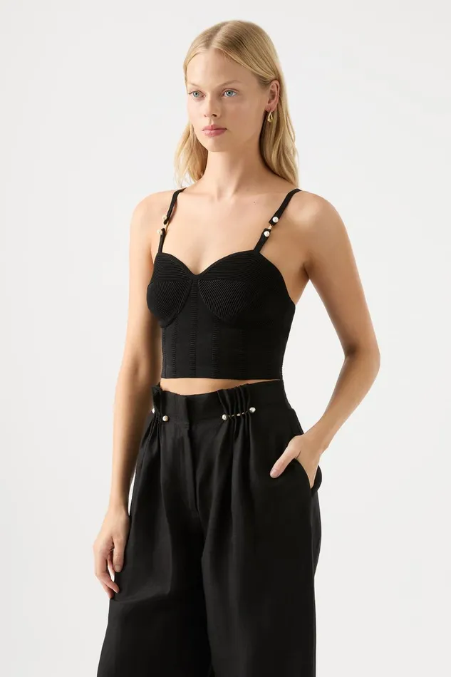 Aje Tops Phaedra Ottoman Knit Bustier Black 8211 Women Aje Tops Phaedra Ottoman Knit Bustier Black 8211 Women
