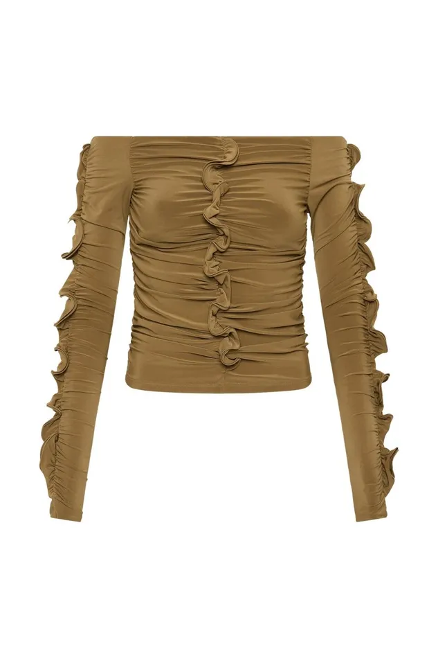 Aje Tops Regenerate Gathered Jersey Top Khaki 8211 Women Aje Tops Regenerate Gathered Jersey Top Khaki 8211 Women