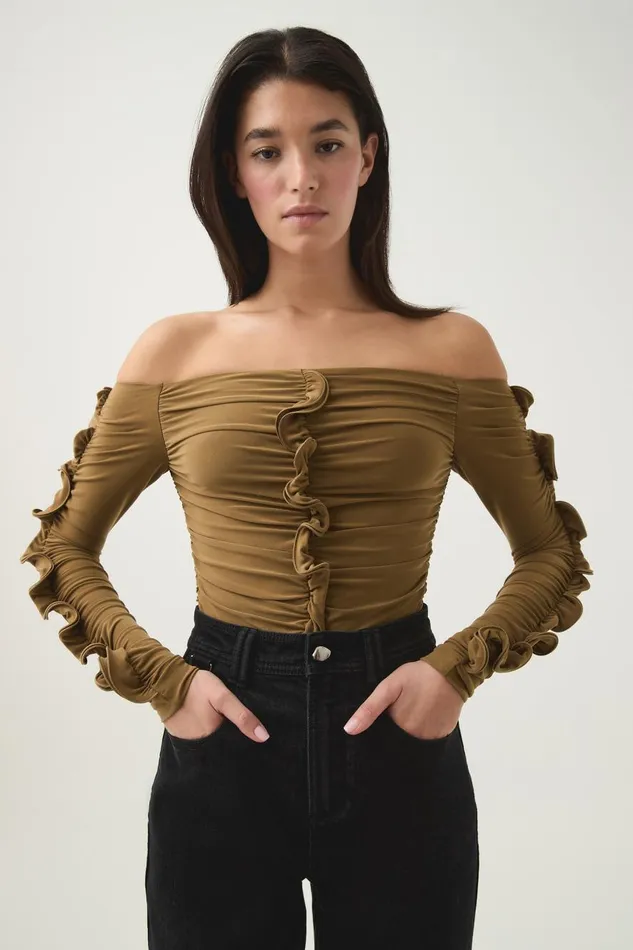 Aje Tops Regenerate Gathered Jersey Top Khaki 8211 Women Aje Tops Regenerate Gathered Jersey Top Khaki 8211 Women