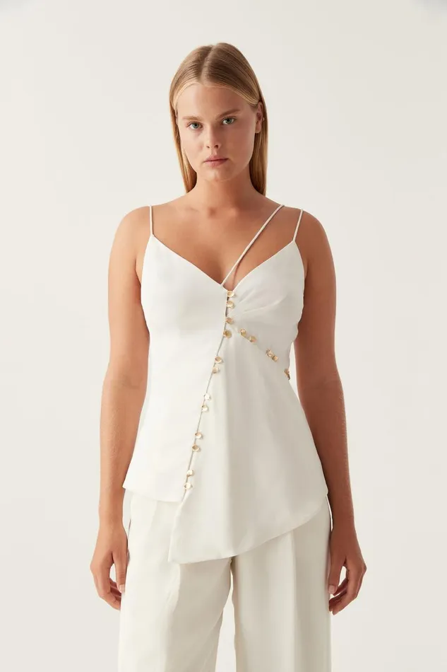Aje Tops Riddle Button Down Top Ivory 8211 Women
