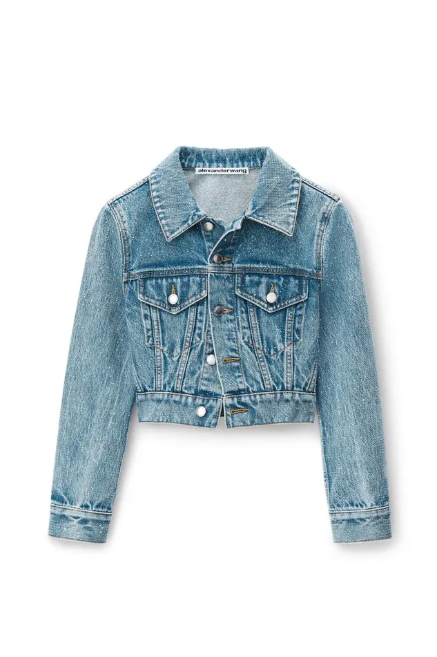 Alexander Wang Denim Women Cropped Denim Trucker Jacket In Clear Hotfix
