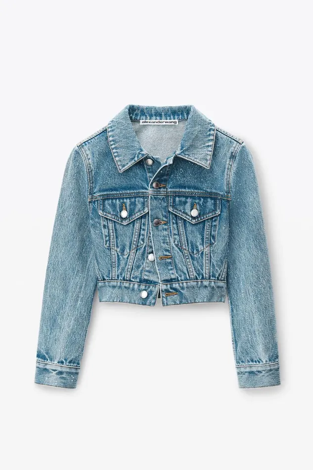 Alexander Wang Denim Women Cropped Denim Trucker Jacket In Clear Hotfix