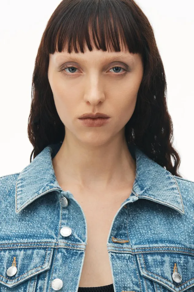 Alexander Wang Denim Women Cropped Denim Trucker Jacket In Clear Hotfix