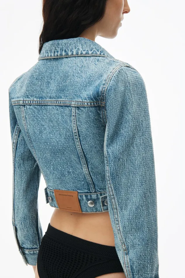 Alexander Wang Denim Women Cropped Denim Trucker Jacket In Clear Hotfix