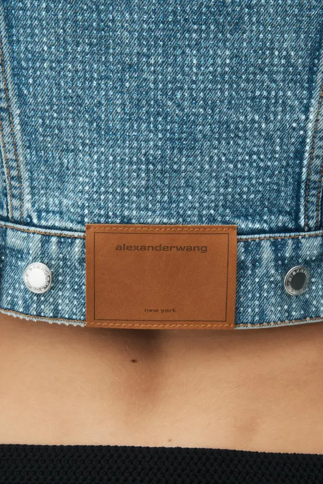 Alexander Wang Denim Women Cropped Denim Trucker Jacket In Clear Hotfix