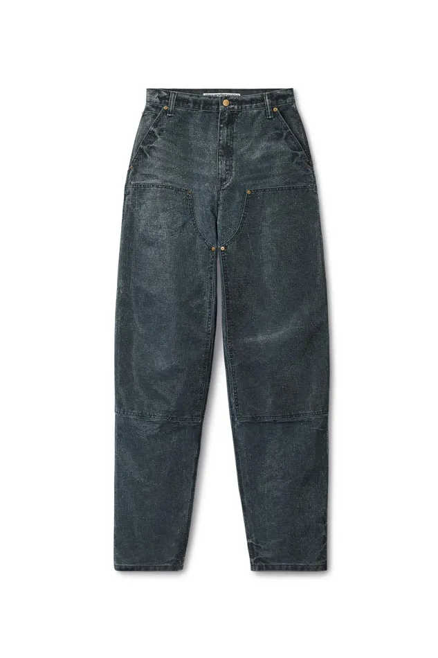 Alexander Wang Denim Women Crystal Hotfix High Waisted Workwear Carpenter Pants In Cotton Alexander Wang Denim Women Crystal Hotfix High Waisted Workwear Carpenter Pants In Cotton