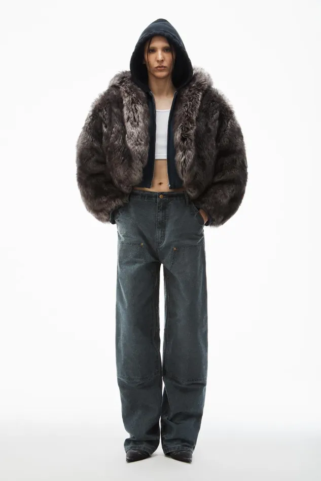 Alexander Wang Denim Women Crystal Hotfix High Waisted Workwear Carpenter Pants In Cotton