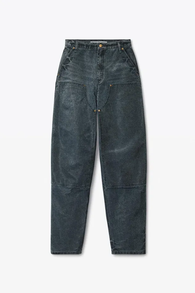 Alexander Wang Denim Women Crystal Hotfix High Waisted Workwear Carpenter Pants In Cotton