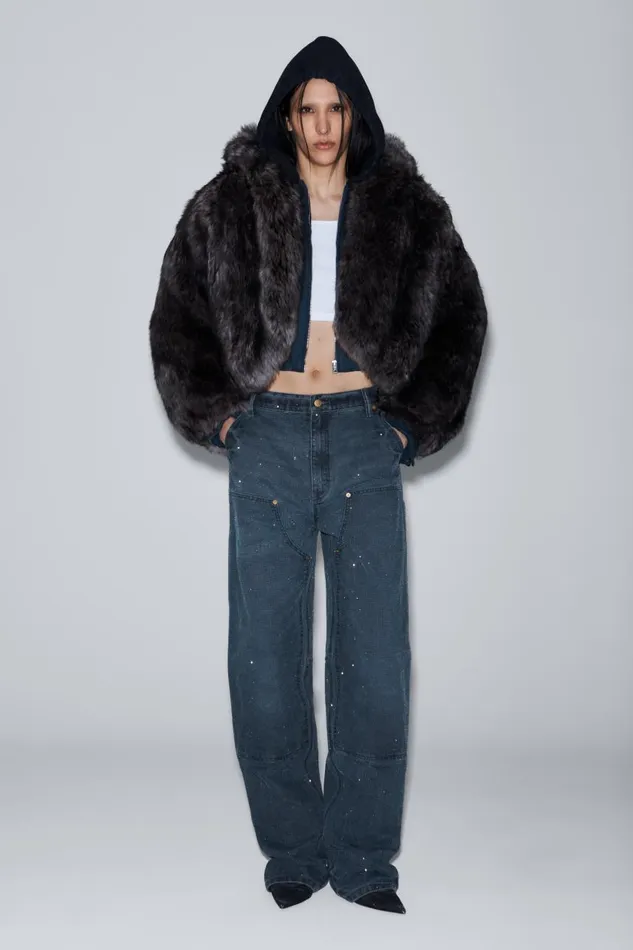 Alexander Wang Denim Women Crystal Hotfix High Waisted Workwear Carpenter Pants In Cotton