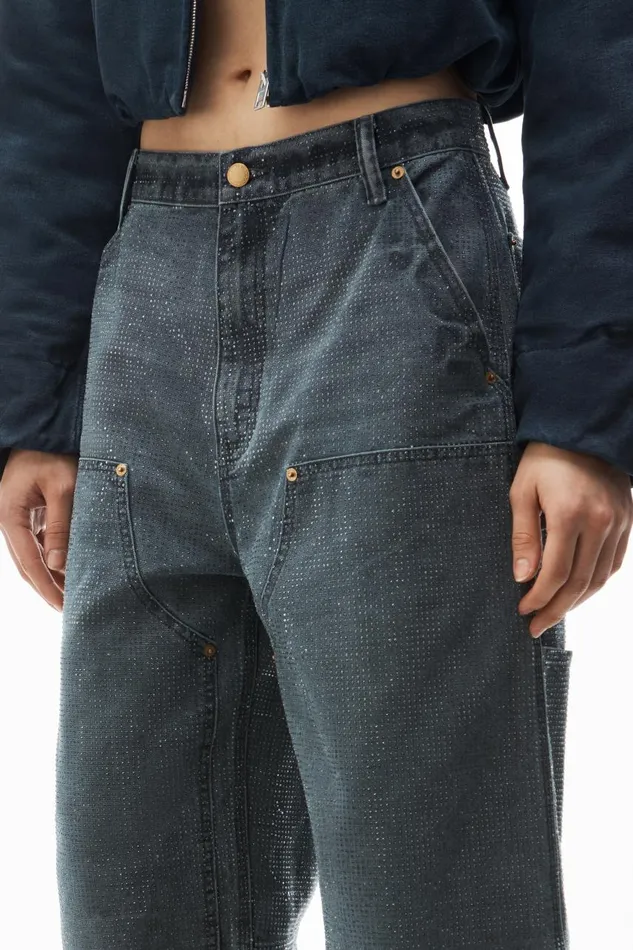 Alexander Wang Denim Women Crystal Hotfix High Waisted Workwear Carpenter Pants In Cotton