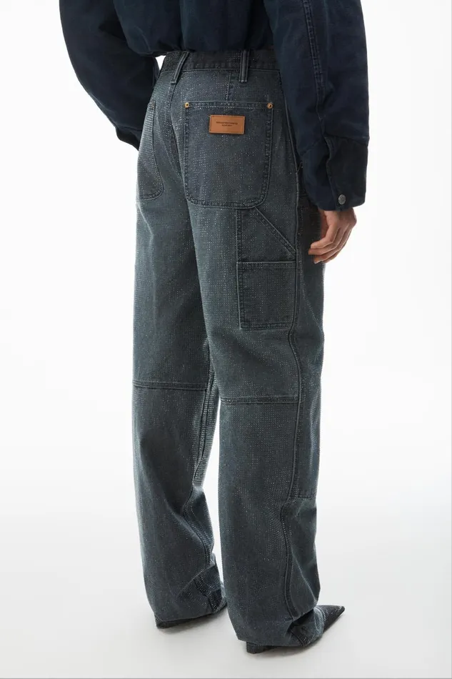 Alexander Wang Denim Women Crystal Hotfix High Waisted Workwear Carpenter Pants In Cotton