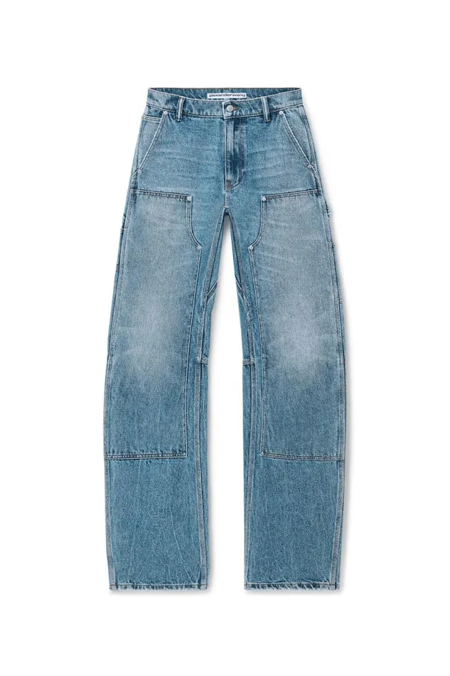 Alexander Wang Denim Women HighWaist Workwear Pant In Clear Bead Hotfix